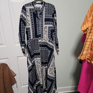 Bognar Blu Navy and White Patterned Maxi Dress L